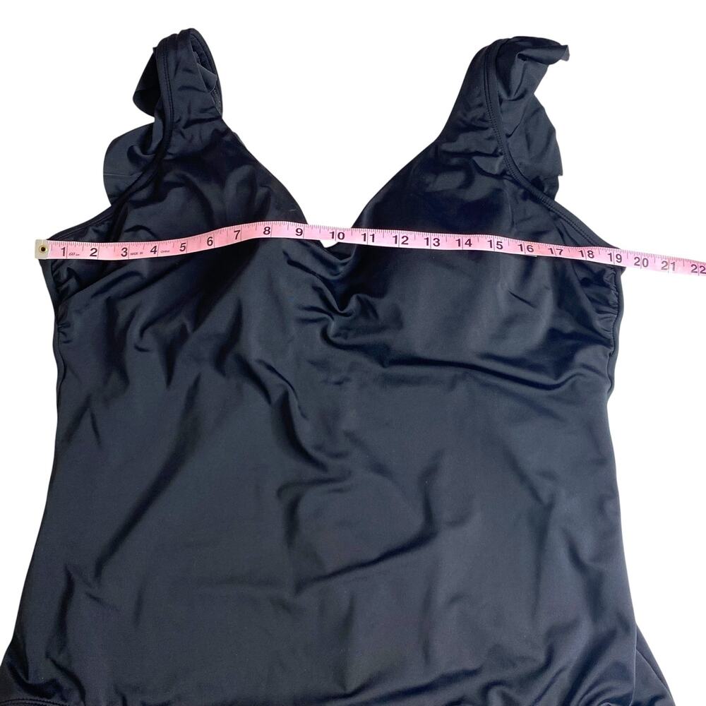 Time and Tru One Piece Swimsuit Black Ruffle Strap V Neck Size 2X 20W-22W Retro - Picture 14 of 16